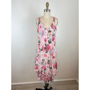 Colette Pink Floral Tiered‎ Dress Made in Italy Medium Flowy Fairy Cottagecore